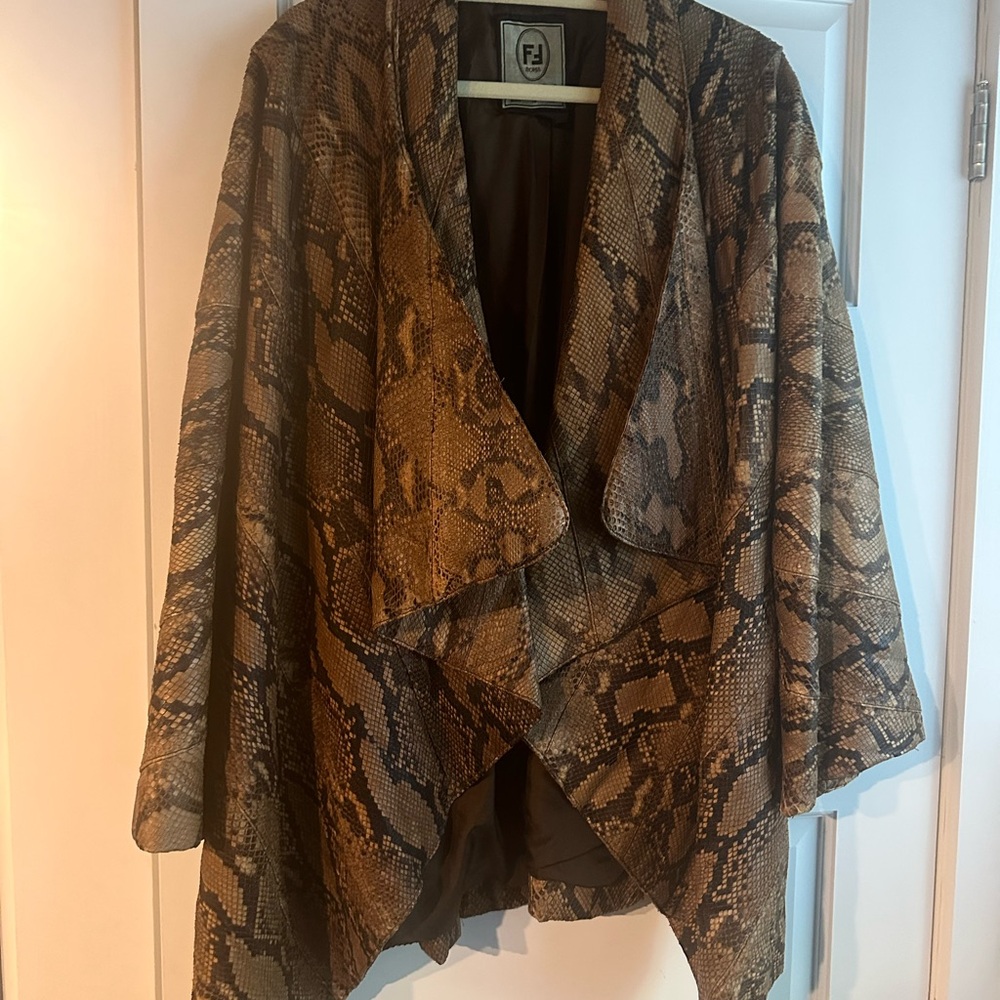 Vintage Fendi Brown Snake Print Draped Leather Jacket